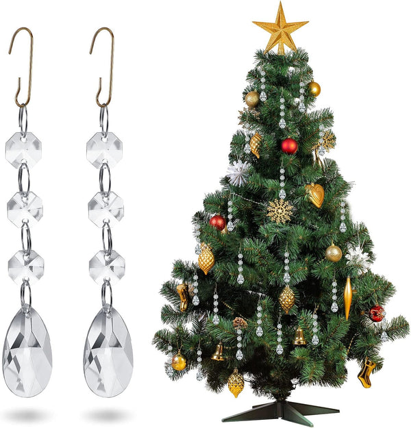 Jetec 72 Pieces Crystal Christmas Tree Ornaments - Clear Beads Garland with Water Drop Pendants and Hooks