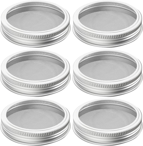 304 Stainless Steel Sprouting Lids - 6 Pcs for Wide Mouth Mason Jars, Making Organic Sprout Seeds