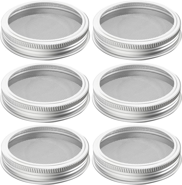 304 Stainless Steel Sprouting Lids - 6 Pcs for Wide Mouth Mason Jars, Making Organic Sprout Seeds