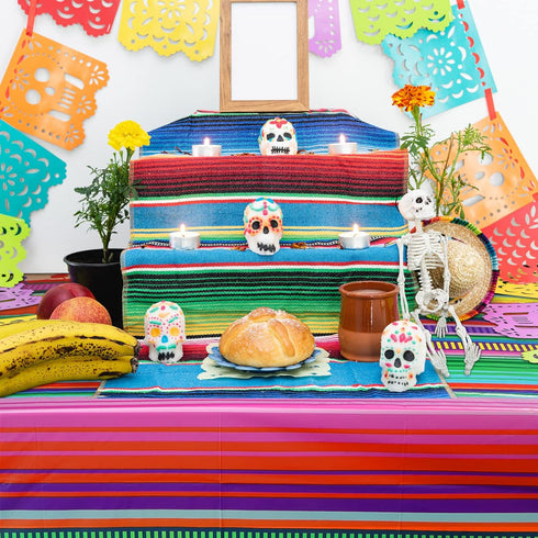 Tatuo 2 Pcs Mexican Fiesta Tablecloth - Striped Serape Blanket Covers for Cinco De Mayo, Wedding, Birthday Party, 51.2