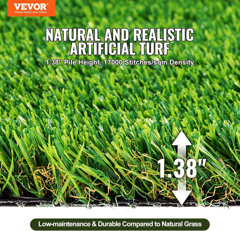 4 6 1.38" VEVOR Artifical Grass Turf, x ft Thick Grass Rug Indoor Outdoor, Realistic Synthetic Grass Mat with Drainage