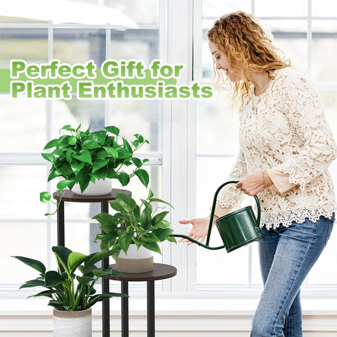 YOCOMEY 4 Tier Wood Tall Plant Stand Metal Rack Indoor, Multiple Flower Pot Holder Shelves Corner Rack, Round Planter