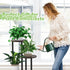 YOCOMEY 4 Tier Wood Tall Plant Stand Metal Rack Indoor, Multiple Flower Pot Holder Shelves Corner Rack, Round Planter