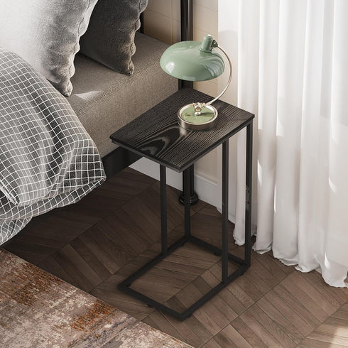 2-Tier WLIVE Black Side Table,C Shaped End Table for Bedroom, Home Office, Dorm, Living Room Couch Tables, C Shaped TV