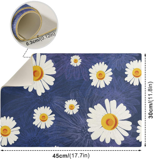 Coffee Mat Leather Coffee Bar Mat, Absorbent Dish Drying Mat 18x12 Inch for Countertops, Blue Sunflower Design