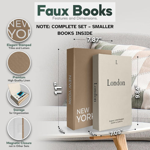 Set (Set 2) Faux Book Storage Box Decorative Faux Books with Hidden Storage for Coffee Table Decor, Bookshelf or Mantle