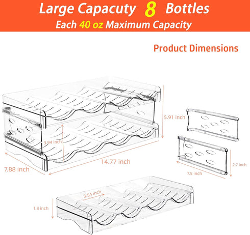 IEEK 2 Pack Stackable Wine and Water Bottle Holder, Clear Plastic Organizers for Fridge, Cabinet, Pantry, Holds 8