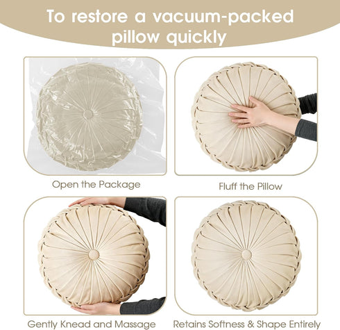 1 Pack (14.5 Inch, ROSE&RISY Round Pleated Velvet Throw Pillow, Decorative Accent Pumpkin Pillow Cushion for Couch Sofa