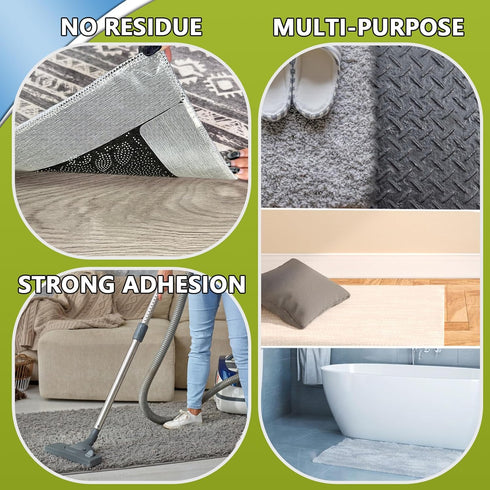 16Pcs Non-Slip Rug Carpet Grippers, Large Reusable Tape Pads, Strong Adhesive, Removable Double-Sided Strips