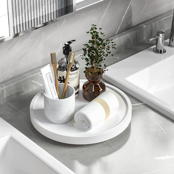 Turntable Vanity Tray 10 Inch for Perfume, Bamboo Kitchen Sink Countertop Organizer for Glass, Sponge, Soap Storage