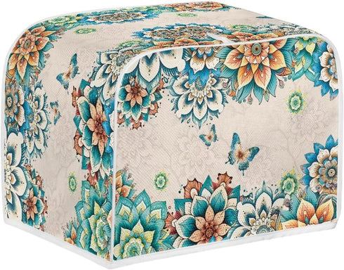 4 Slice Toaster Covers Boho Butterfly Print Bread Toaster Cover Anti-Sputtering Toaster Dust Cover, Washable Kitchen Appliance Protector, Green and Beige