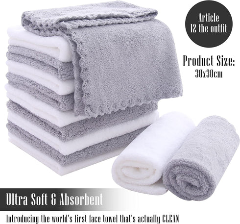 12 Pack Set TENSTARS Premium Washcloths - Quick Drying- Soft Microfiber Coral Velvet Highly Absorbent Wash Clothes