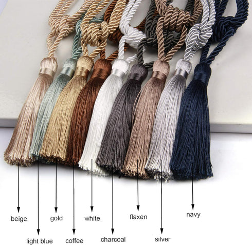 Fenghuangwu Curtain Tiebacks, Handmade Rope Curtain Tie Backs for Home Decor (Silver, 4p)