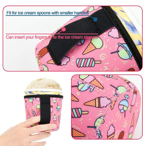 Beautyflier 14-16oz Frozen Reusable Ice Cream Sleeves, Neoprene Ice Cream Pint Holder with Handle, Insulated Neoprene