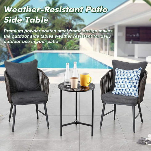 1-Pack 13-Inch Party Zealot Small Round Metal Side Tables, Black Outdoor End Tables for Patio, Balcony, Porch or Garden
