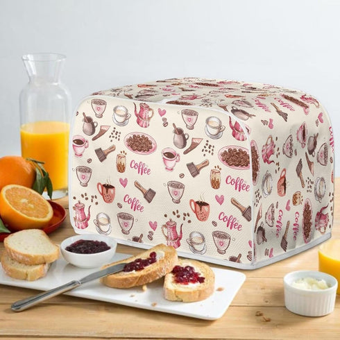 Toaster Dust Cover 4 Slice, Stain Resistant Kitchen Appliance Cover with Top Handle, Coffee Pink Beige