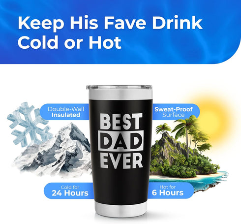 SassyCups Best Dad Ever Tumbler, 20 oz Insulated Travel Coffee Mug, Cool Gifts for Dad, Fathers Day Coffee Cup