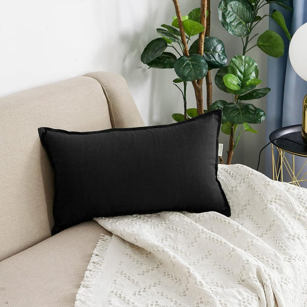 Jeanerlor Cotton Linen Decorative Lumbar Throw Pillow Case 12"x20" for Wedding/Party/Gift, Black
