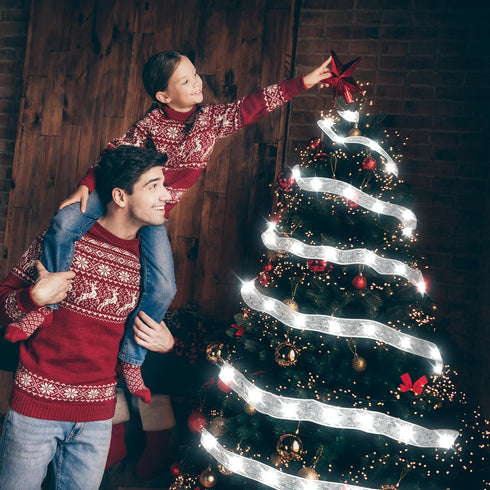 Vimorg 2.5Inch 66Ft 200 8 Christmas Decorations - x Led Christmas Tree Ribbon Lights with Lighting Modes, Battery