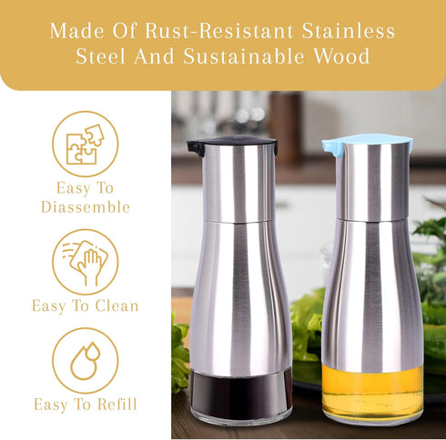 2LB Set 7.1"H 2.7"L 2.7"W Depot Oil and Vinegar Dispenser - Brushed Steel & Glass Containers with Anti-Drip Spout Lid