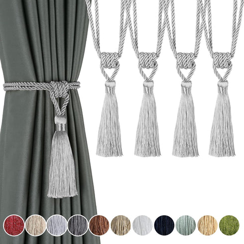 Fenghuangwu Curtain Tiebacks, Handmade Rope Curtain Tie Backs for Home Decor (Silver, 4p)