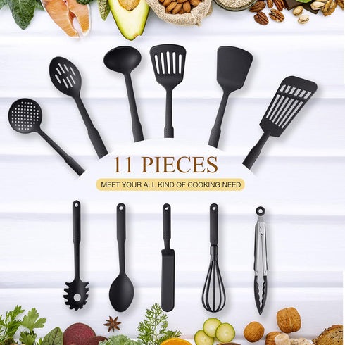 Kitchen Utensils Set, 11 Pcs Nylon Non-Stick Cooking Tools, 410°F Heat Resistant, BPA Free