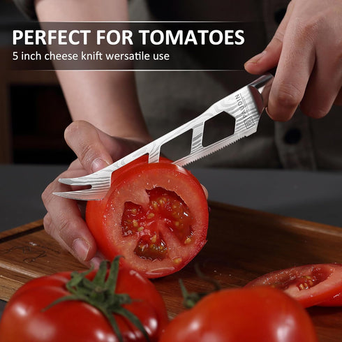 PAUDIN Cheese Knife, 5 Inch Serrated Knife with Ergonomic Pakkawood Handle, High Carbon Steel Ultra Sharp