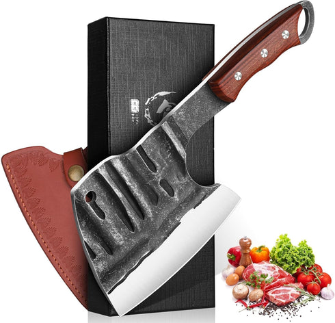 Dream Reach Heavy Duty Meat Bone Cleaver Knife, Handmade Butcher Knife with Sheath, Hand Forged Full Tang Chopper for