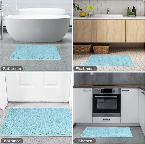 Set 2 Piece(20" 32" 17" 24"), Yeaban Baby Blue Bathroom Rugs x and x Chenille Bath Mats | Absorbent and Washable Bath