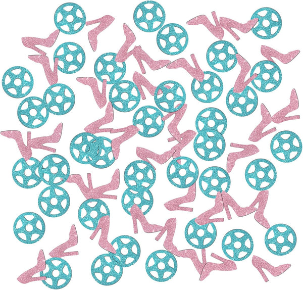 Wheels or Heels Confetti Glitter, Baby Shower He or She Party Table Decorations, 120pcs