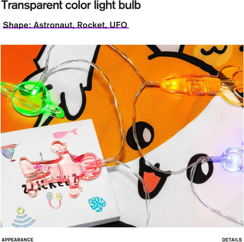20 LED Children's Room String Light, Astronaut Spaceship Rocket Pendants, Holiday Party Lights, Kids Room Decor