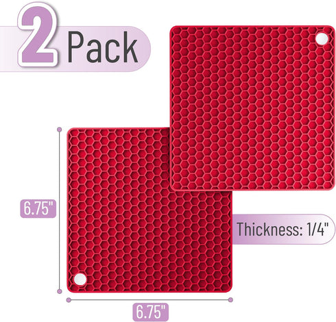 BTaT- Silicone Trivet Mats, 2 Pack, Rose Red Silicone Trivet, Silicone Hot Pads for Kitchen, Silicone Trivets for Hot Pots and Pans, Silicone Hot Pad, Silicone Trivets for Hot Dishes, Hot Pan Mat by Brew To A Tea