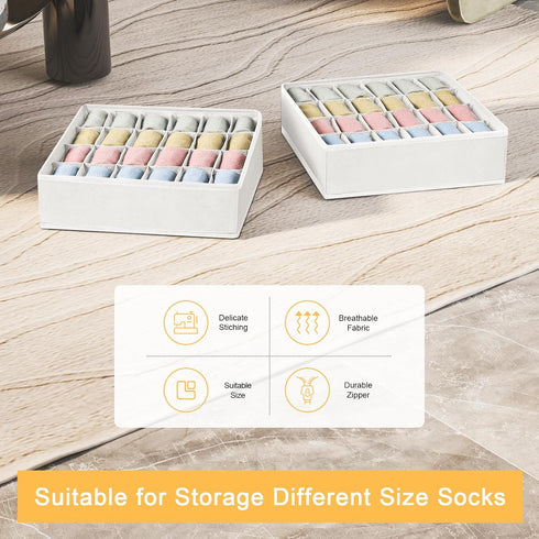 Joyoldelf 2 Pack Sock Organizer - 48 Cells Underwear Drawer Organizer, Collapsible Closet Storage for Socks