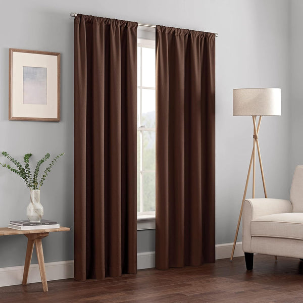 ECLIPSE Kendall Modern Blackout Thermal Rod Pocket Window Curtain, 42 x 84, Chocolate