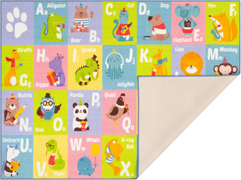 3x5 KC Cubs ABC Alphabet Animal Rug Educational Non-Slip Play Mat for Kids, Toddlers, Nursery, Classroom, Playroom