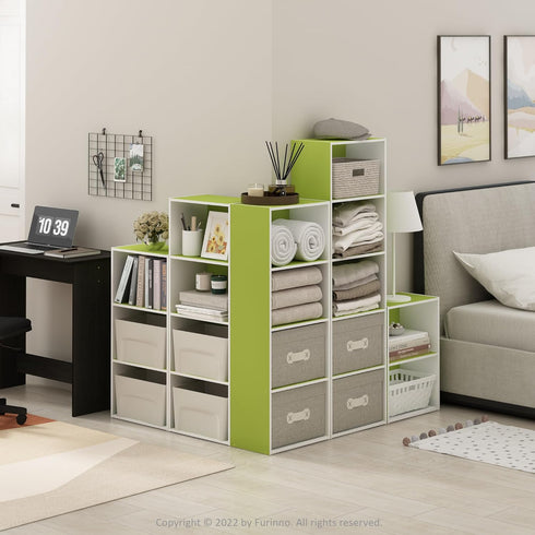 3-Tier Furinno Luder Open Shelf Bookcase, Green/White