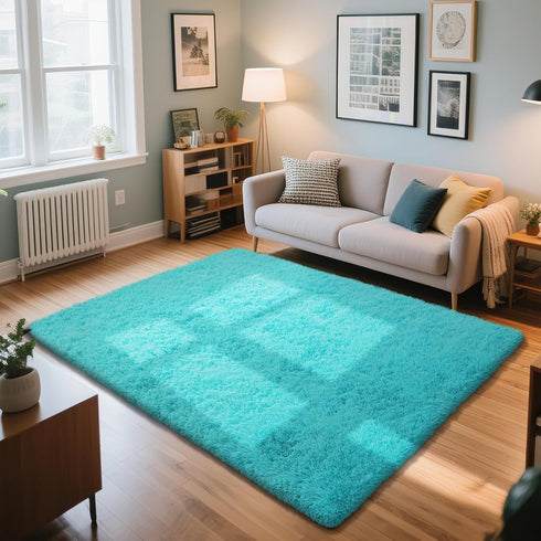 Teal Blue Rug Fluffy Rugs, 4x6 Teal Area Rugs for Bedroom, Soft