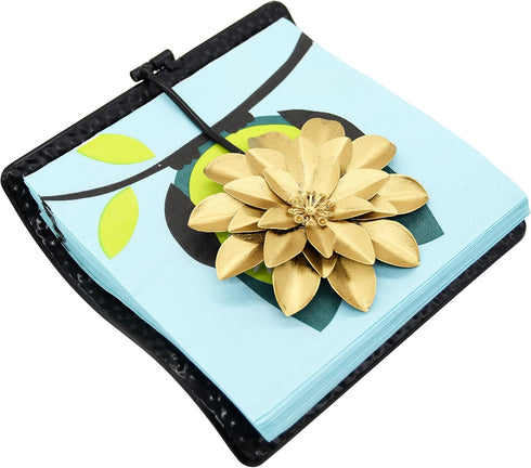 Counter OwlGift Black Flat Napkin Holder w/Golden Flower Weighted Arm, Metal Cocktail Napkin Dispenser, Kitchen Paper