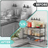 Expandable Cabinet Shelf Organizers, Stackable Metal Shelves Extender for Kitchen Cabinet Countertop Storage, Black (2