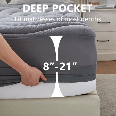 Twin XL Mattress Topper for College Dorm - Waterproof Protector Cover, Extra Long Cooling Pad, Washable, Deep Pocket