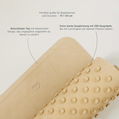 299 HEVEA Natural Rubber Big Bath Mat - Upcycled, Danish Design - Non Slip Bathtub Mat, Suction Cups - Safe