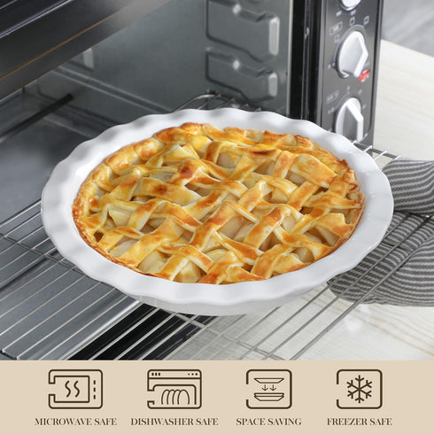 MALACASA 9 Inch Ceramic Pie Pan for Baking, 40 OZ Round Pie Dish, Non Stick Deep Dish for Quiche, Apple Pies