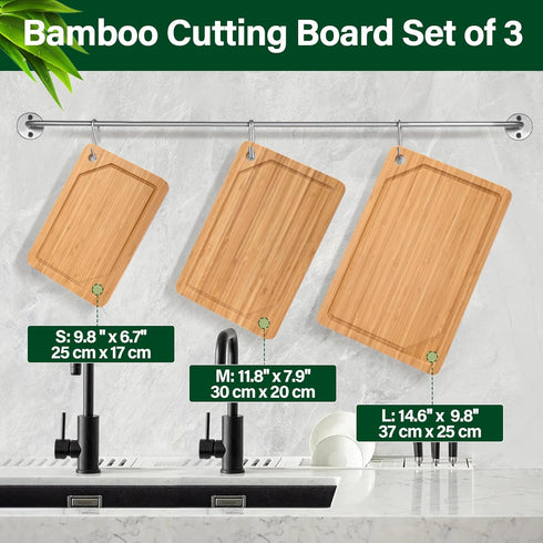 WILLKOMMEN Set 3, Set, Set Bamboo Cutting Board of Cutting Boards For Kitchen with Juice Groove, Bamboo Chopping Board