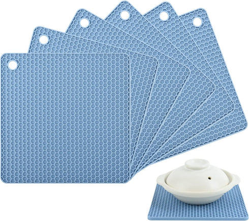 Trivets for Hot Dishes, 6 Pack Blue Silicone Pot Holders, Multi-Use Heat Resistant Hot Pads for Kitchen
