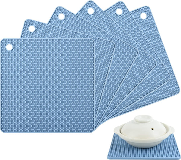 Trivets for Hot Dishes, 6 Pack Blue Silicone Pot Holders, Multi-Use Heat Resistant Hot Pads for Kitchen