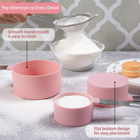 Huygens Measuring Cups and Spoons Set, 10 Pieces, Stackable Stainless Steel Handle, Pink for Dry and Liquid Ingredients