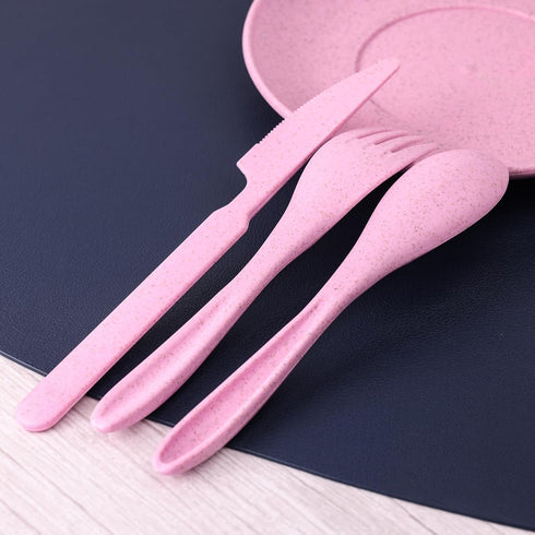 Wheat Straw Travel Utensils Set with Case, BPA Free Kids Cutlery Set - Fork, Spoon, Knife for Lunch Box