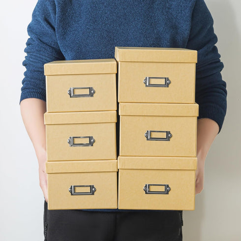 Soul & Lane Kraft Storage Boxes - Set of 6 (3 Large, 3 Medium), Keepsake Memory Organizers with Lids