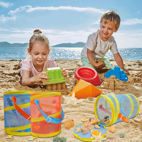 2Pcs (10.5L/2.77Gallon), Foldable Toy Storage Bag, Large Capacity Sea Shell Bags for Beach Portable Toy Storage Bag