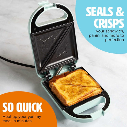 Tasty Mini Sandwich Maker, Makes Sandwiches, Paninis, Grilled Cheese, Desserts, Quick Results, Easy Cleanup, 600W, Aqua by Tasty
